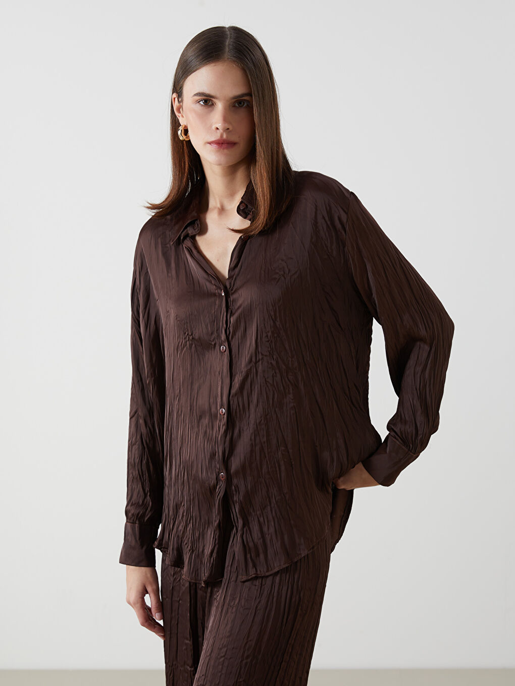 LCW Modest Oversize Satin Women's Shirt Tunic -W4MA07Z8-D2N