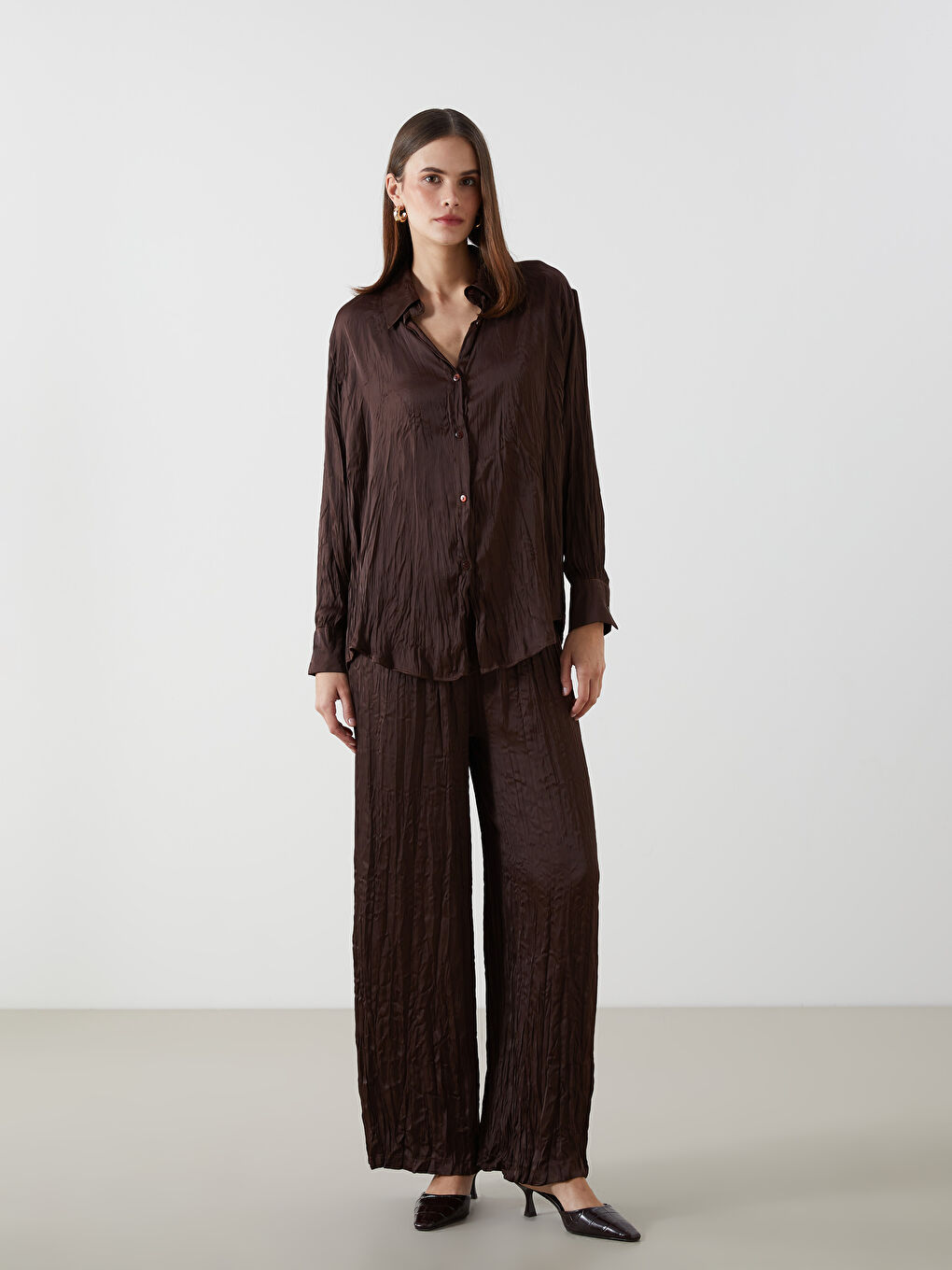 LCW Modest Oversize Satin Women's Shirt Tunic -W4MA07Z8-D2N