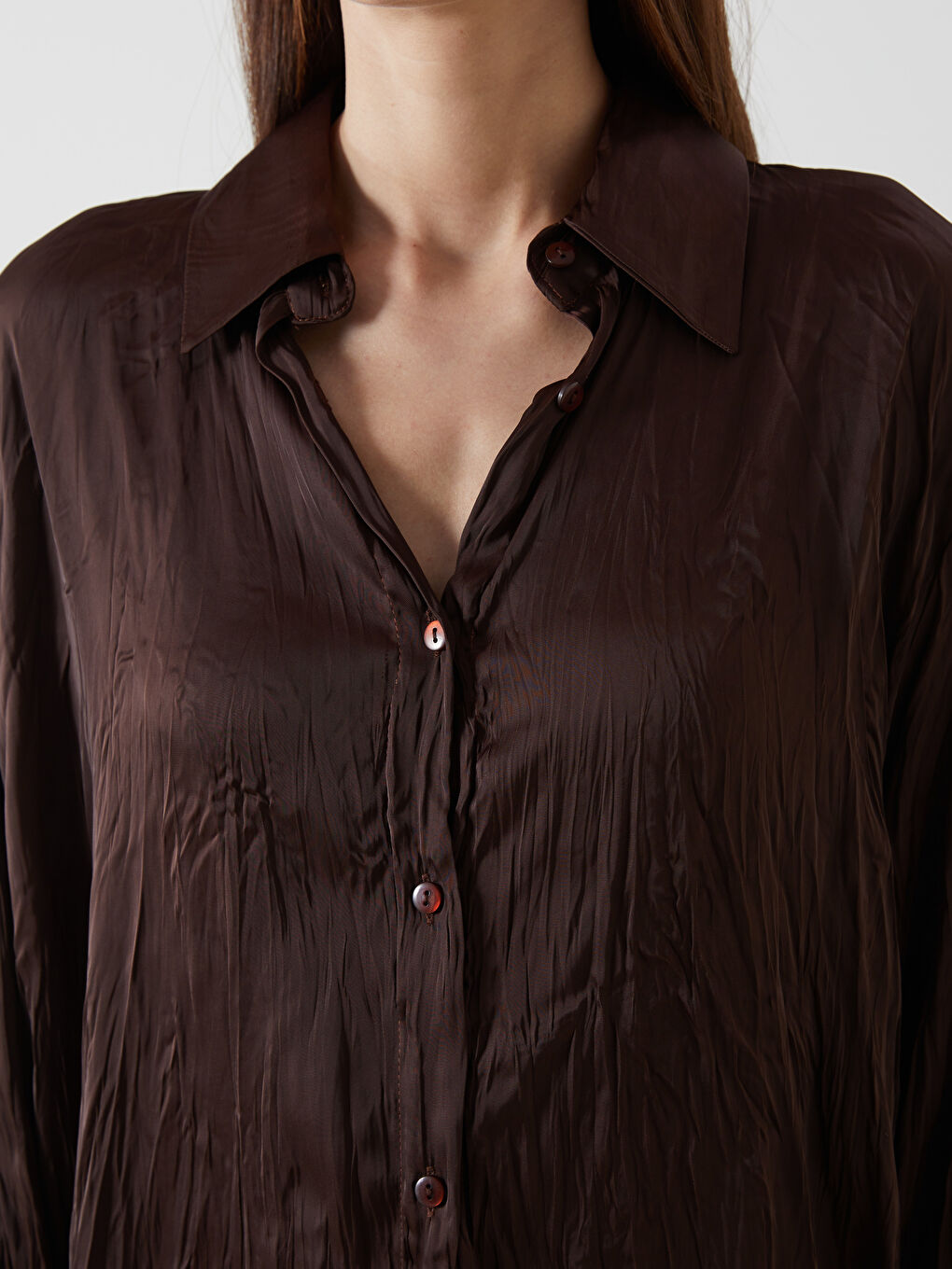 LCW Modest Oversize Satin Women's Shirt Tunic -W4MA07Z8-D2N