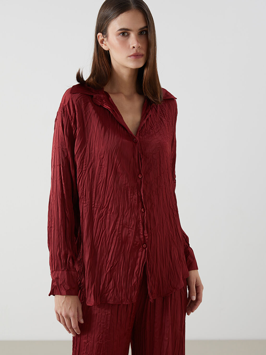 LCW Modest Oversize Satin Women's Shirt Tunic -W4MA07Z8-JAV