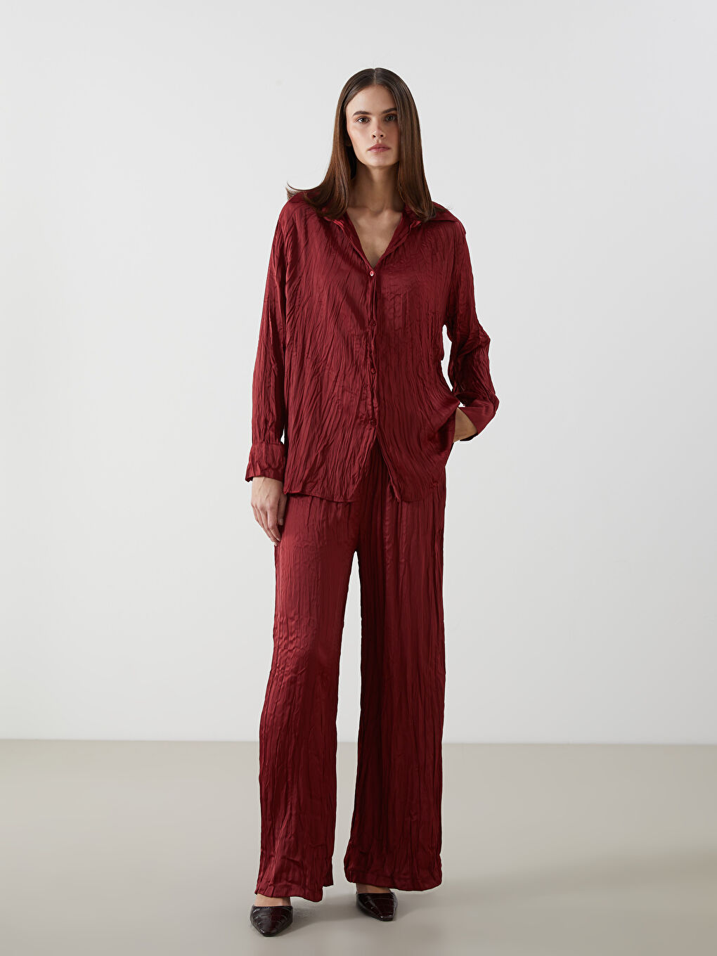 LCW Modest Oversize Satin Women's Shirt Tunic -W4MA07Z8-JAV