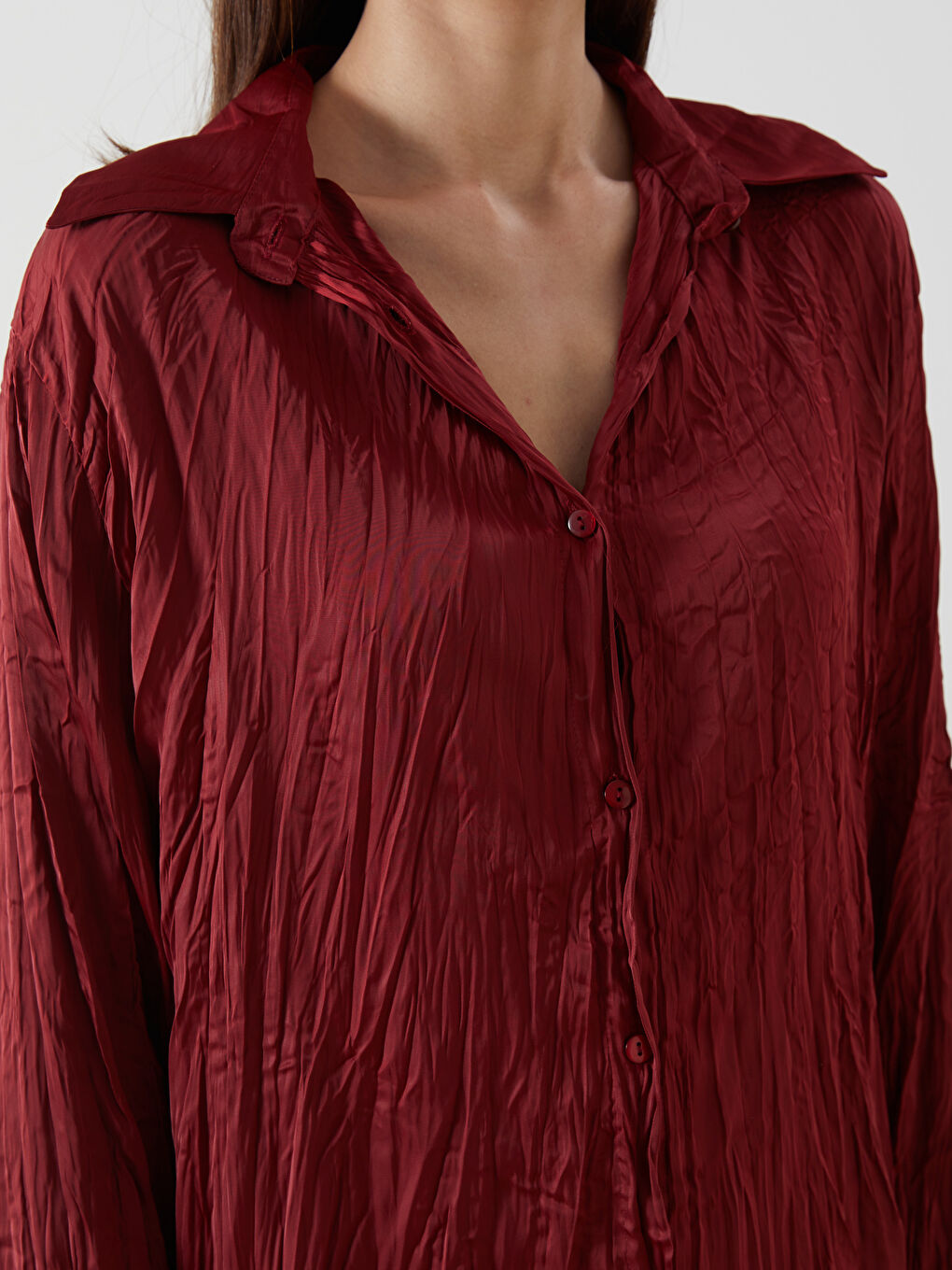 LCW Modest Oversize Satin Women's Shirt Tunic -W4MA07Z8-JAV