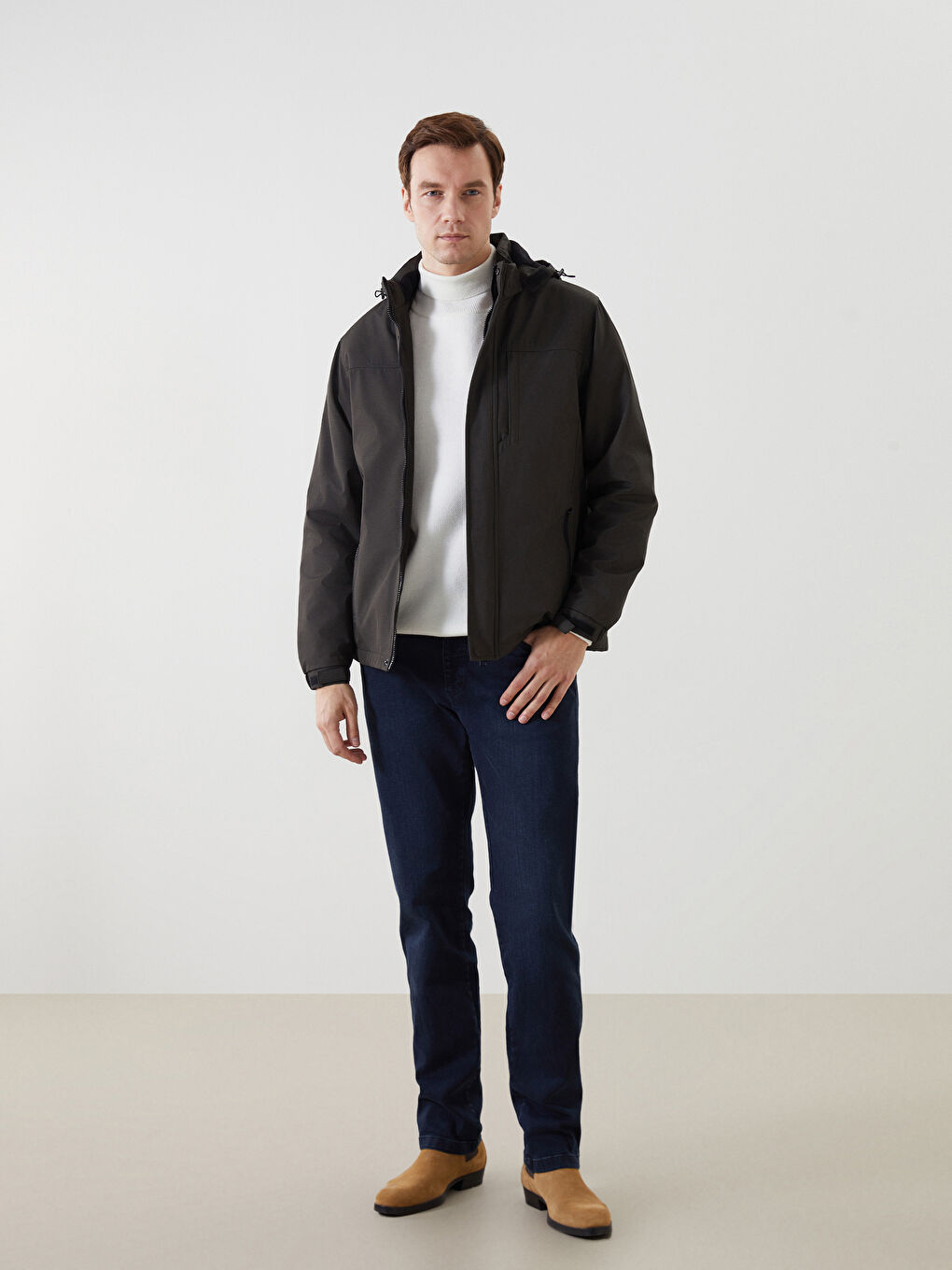 Haki Slim Fit Kapüşonlu Erkek Mont-1