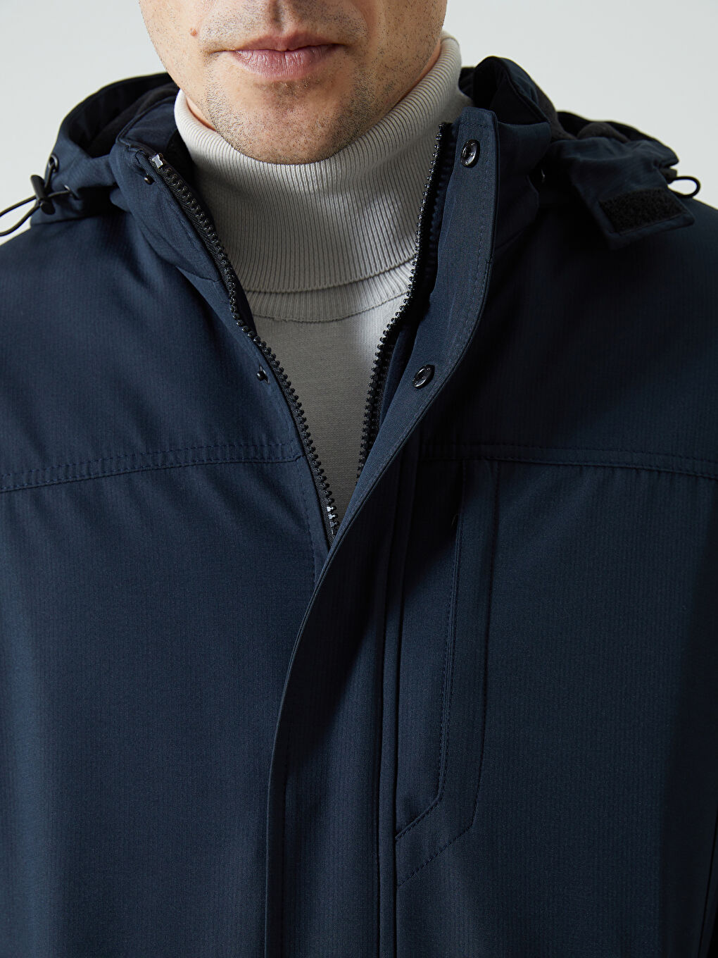 Lacivert Slim Fit Kapüşonlu Erkek Mont-2