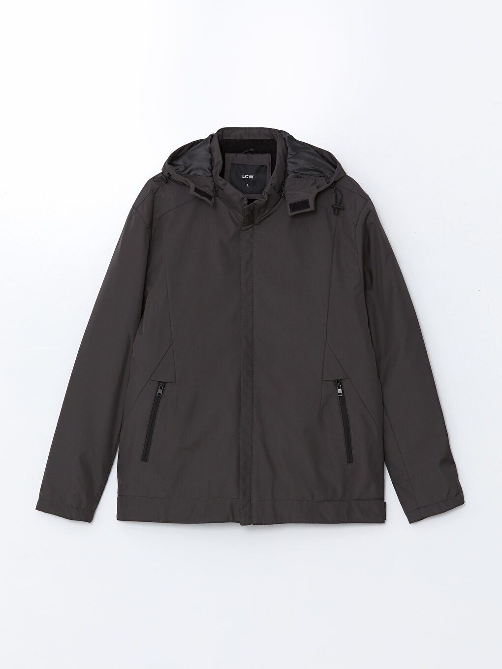 Gri Standart Kalıp Kapüşonlu Erkek Mont-5