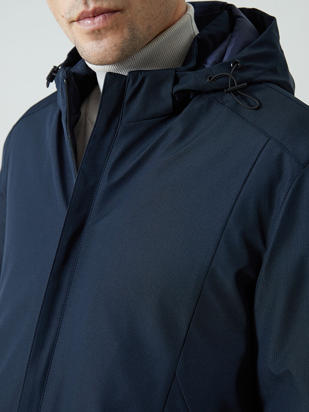 Lacivert Standart Kalıp Kapüşonlu Erkek Mont-2