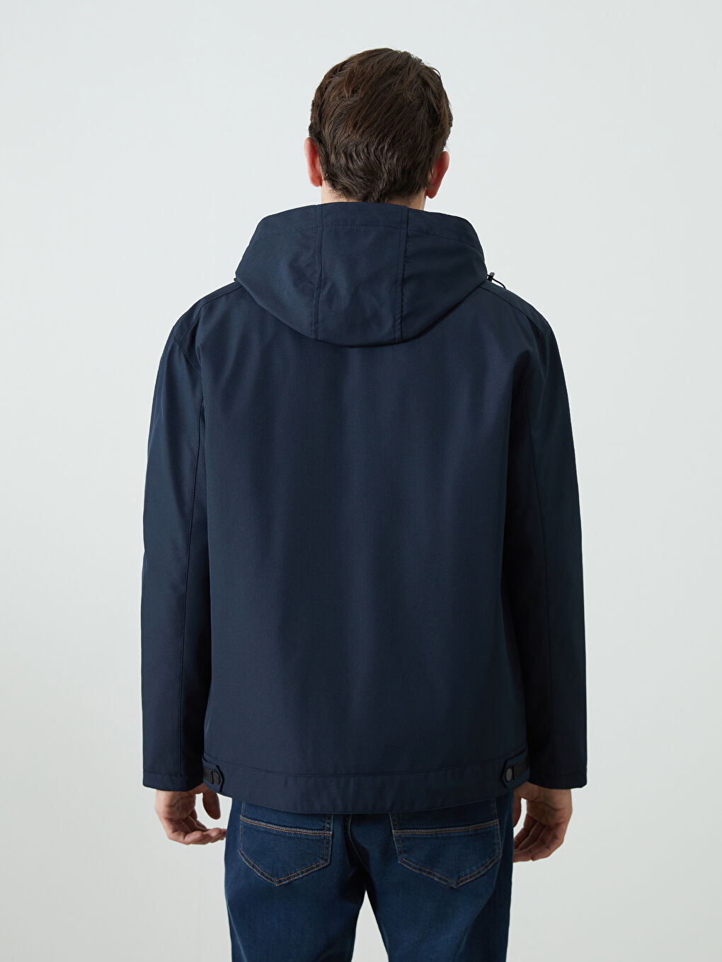 Lacivert Standart Kalıp Kapüşonlu Erkek Mont-4