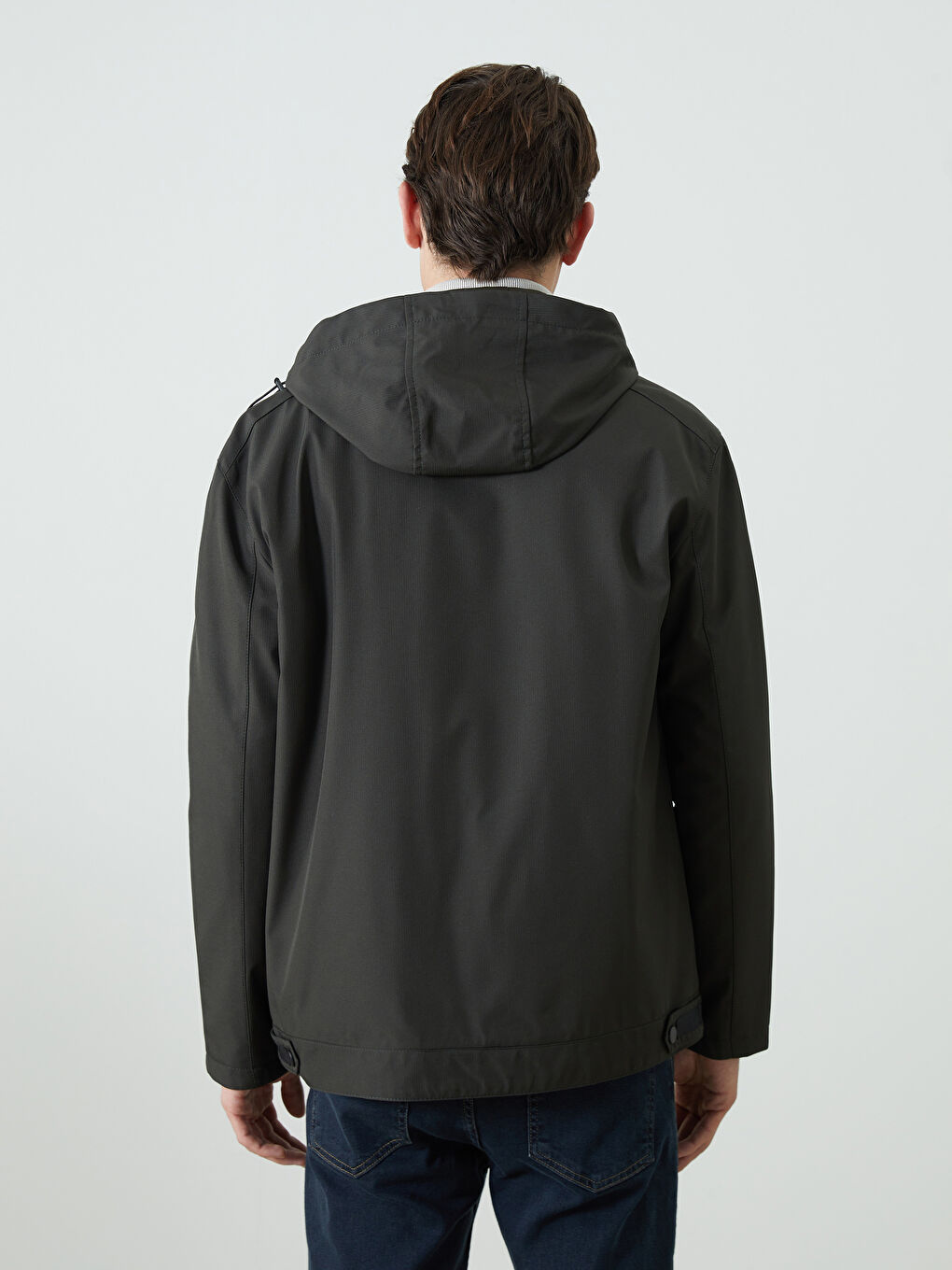 Haki Standart Kalıp Kapüşonlu Erkek Mont-4