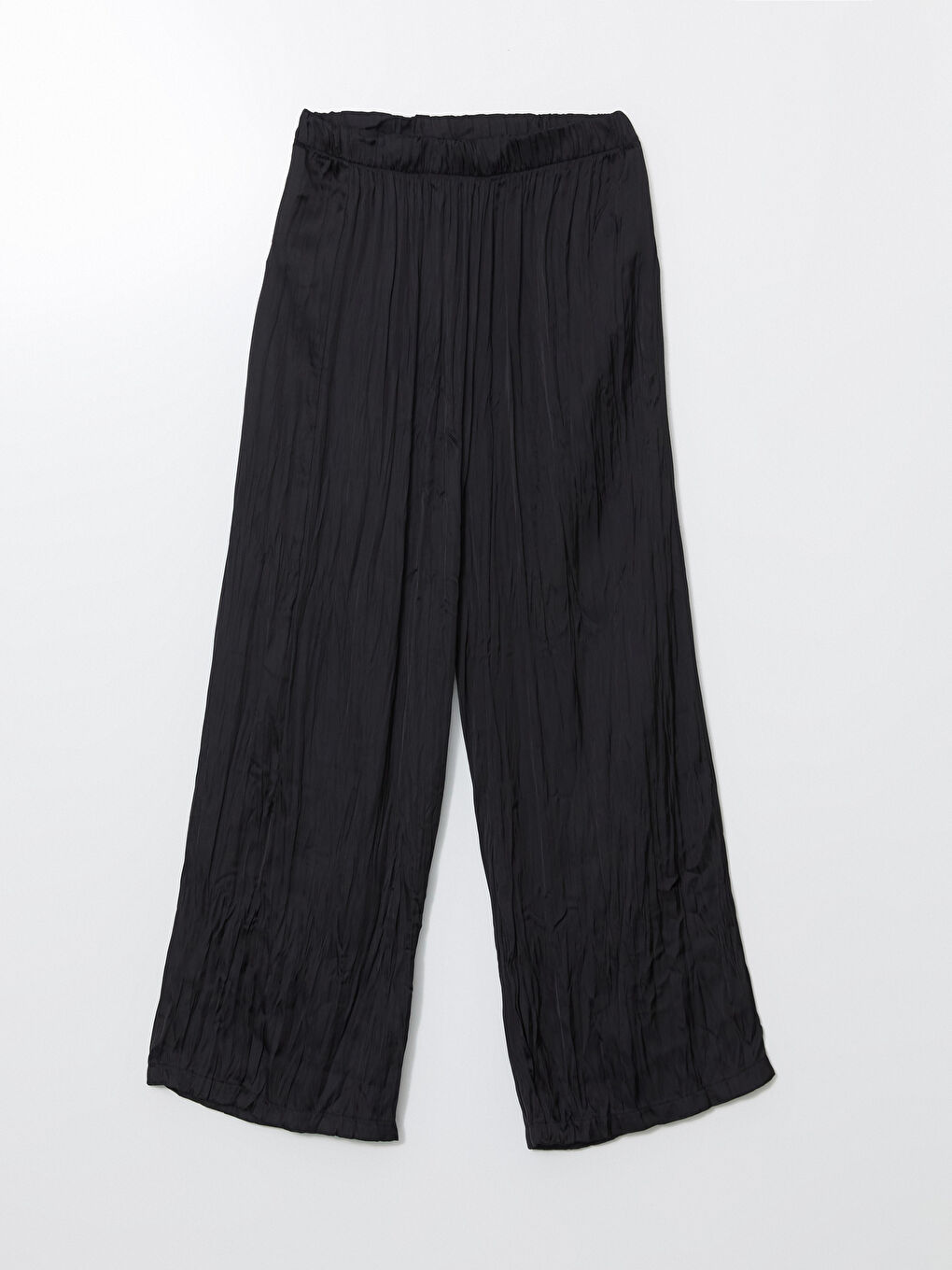 Siyah Beli Lastikli Geniş Paça Kadın Pantolon-4