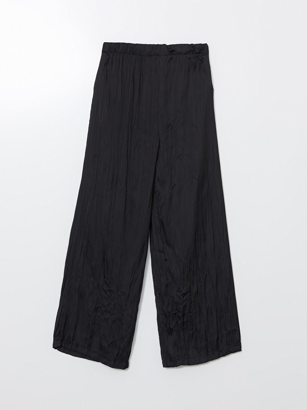 Siyah Beli Lastikli Geniş Paça Kadın Pantolon-5