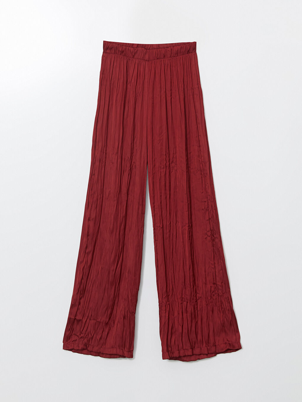 Bordo Beli Lastikli Geniş Paça Kadın Pantolon-4