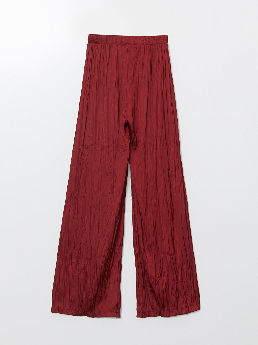 Bordo Beli Lastikli Geniş Paça Kadın Pantolon-5