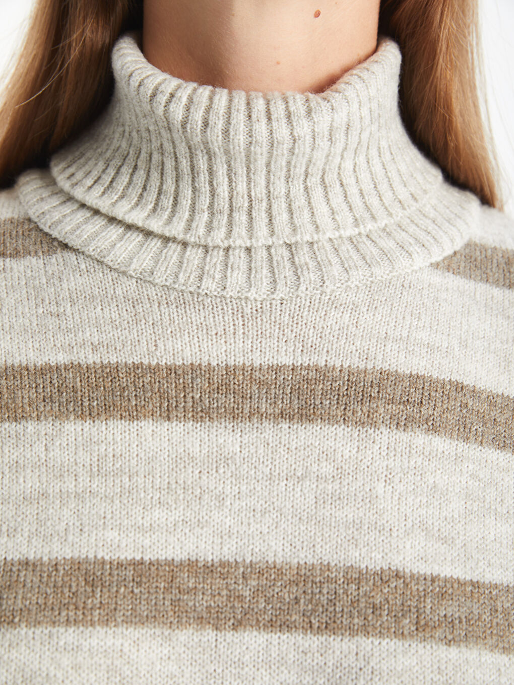 Turtleneck Striped Long Sleeve Oversize Women's Knitwear Dress-5