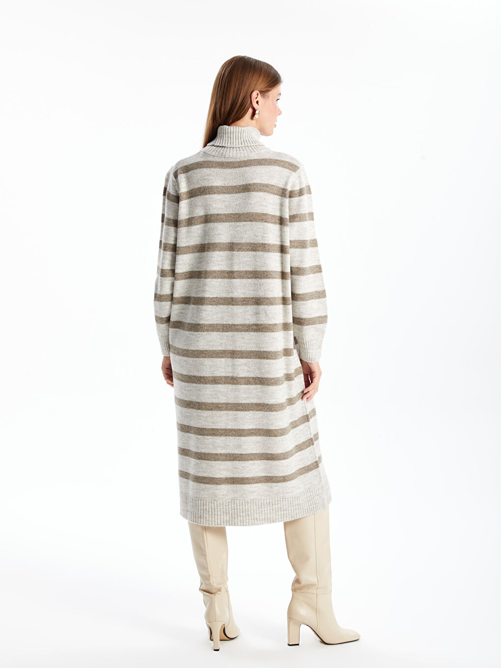 Turtleneck Striped Long Sleeve Oversize Women's Knitwear Dress-7