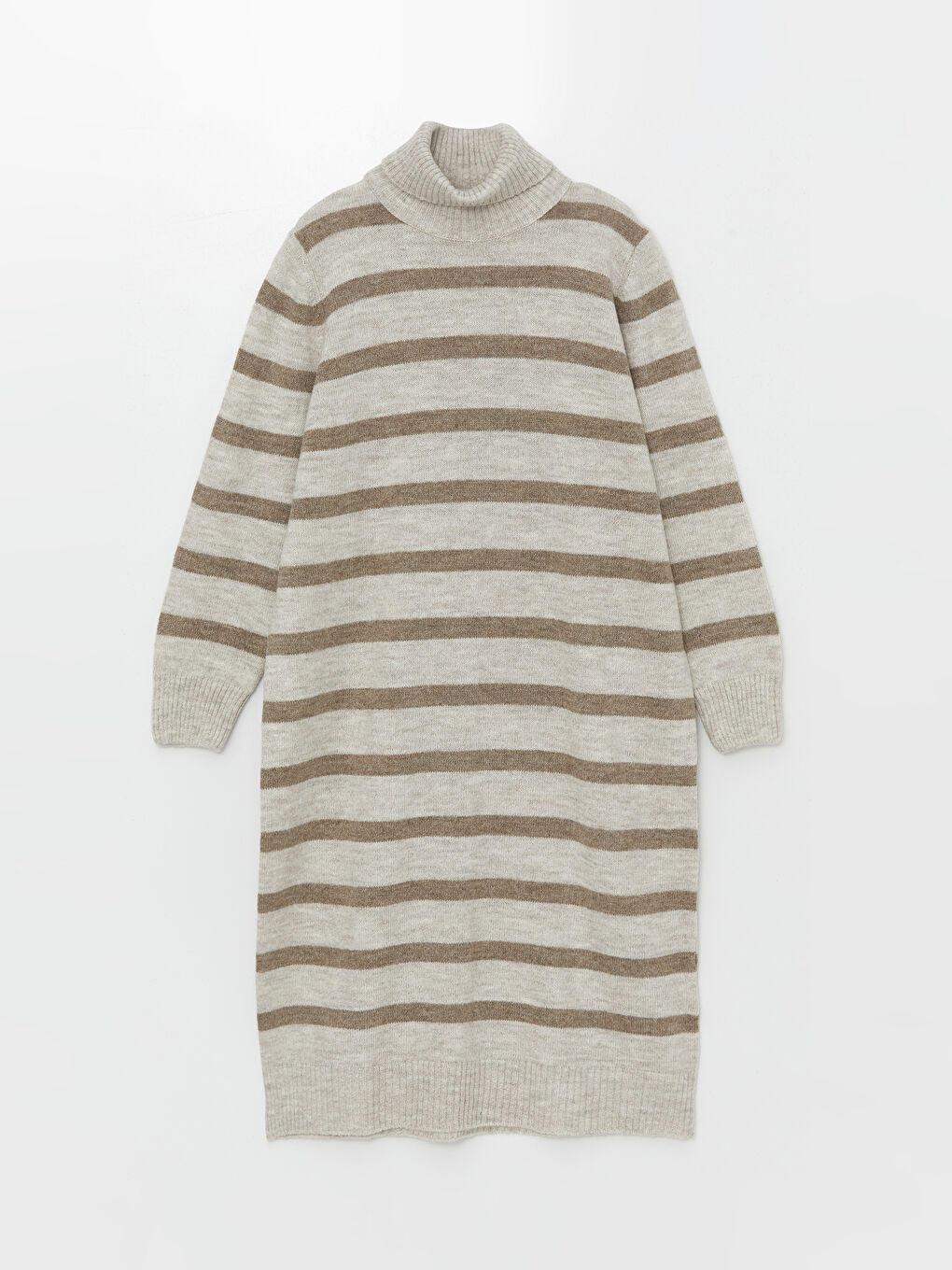 Turtleneck Striped Long Sleeve Oversize Women's Knitwear Dress-8