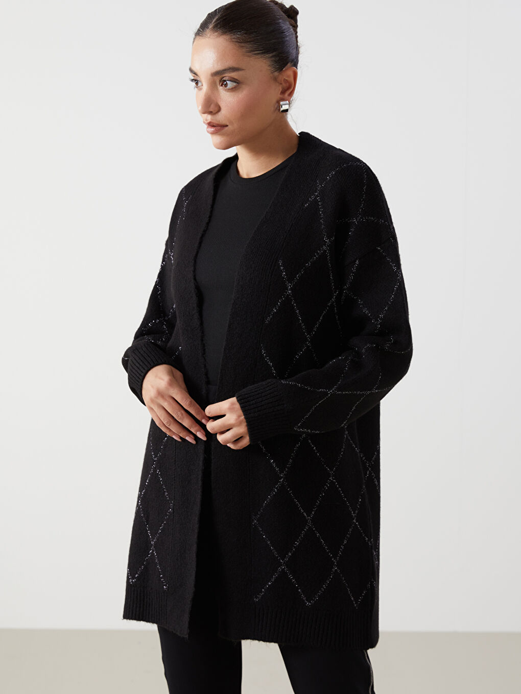 كارديجان تريكو بنمط أرجيل بياقة شال للسيدات