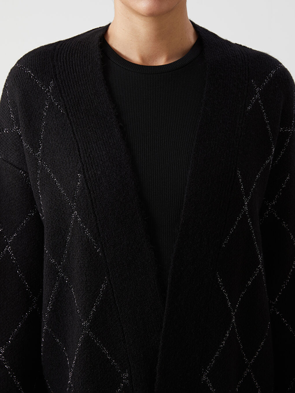 كارديجان تريكو بنمط أرجيل بياقة شال للسيدات-5