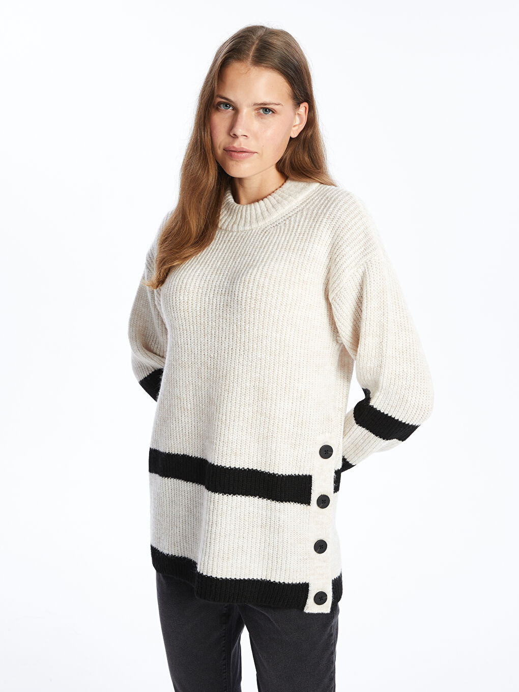 Crew Neck Striped Women's Knitwear Tunic