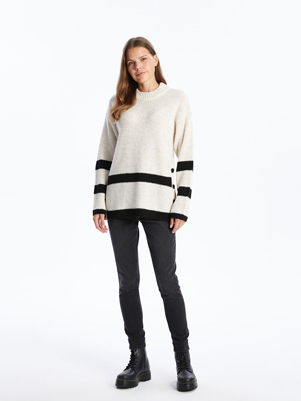 Crew Neck Striped Women's Knitwear Tunic-3