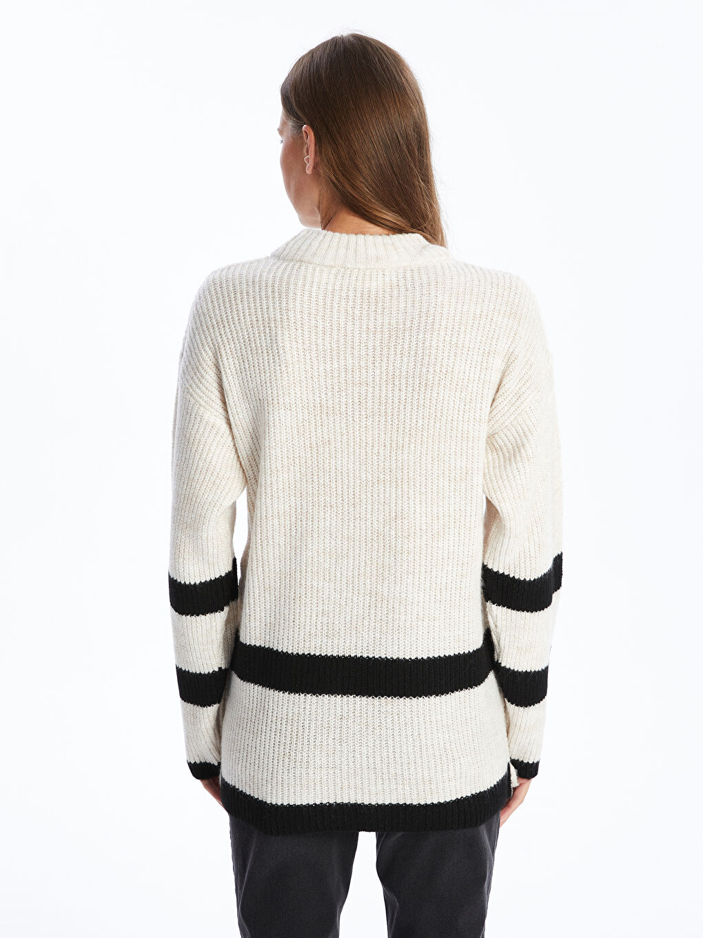 Crew Neck Striped Women's Knitwear Tunic-7