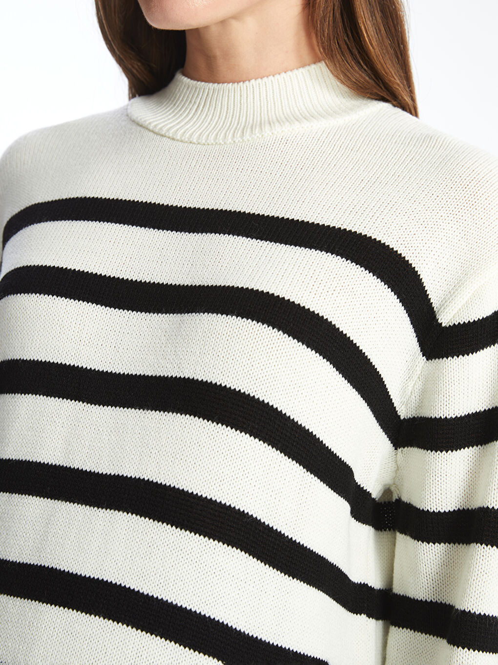 Tunique en Tricot Rayée à Col Cheminée Oversize pour Femmes-2