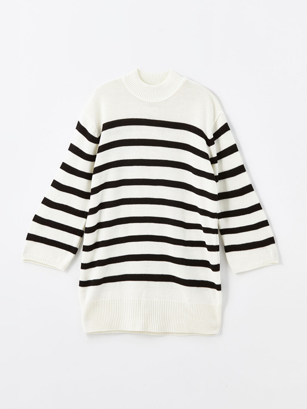 Tunique en Tricot Rayée à Col Cheminée Oversize pour Femmes-4