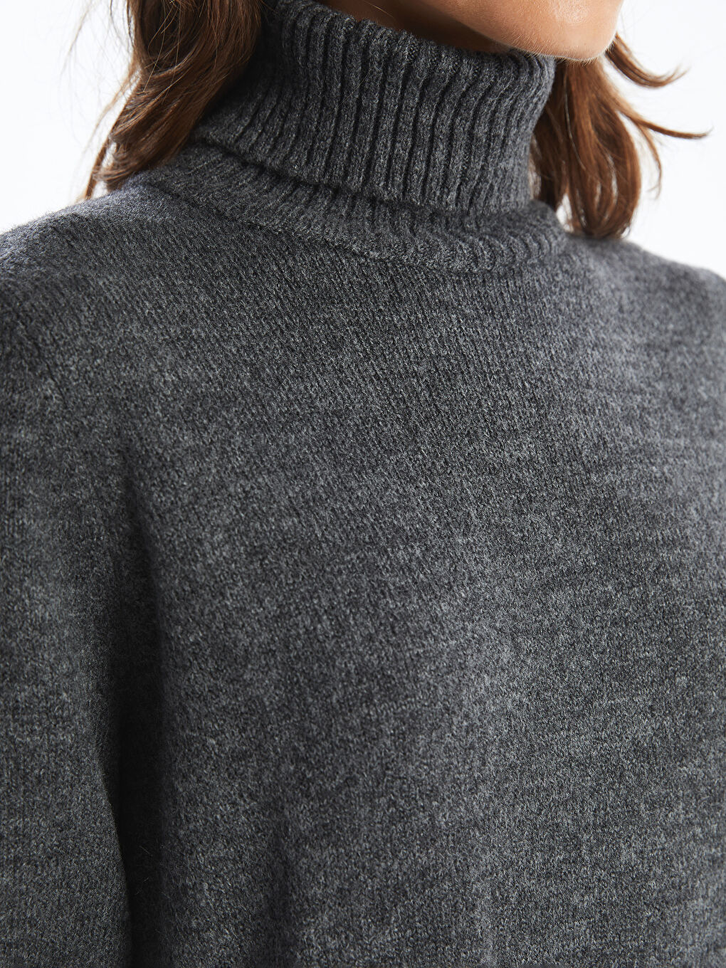 Robe en Tricot Oversize à Manches Longues et Col Roulé Uni pour Femme-5