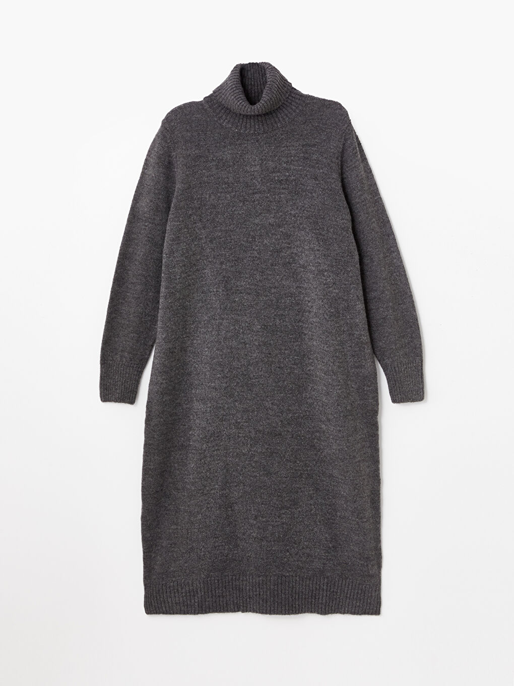 Robe en Tricot Oversize à Manches Longues et Col Roulé Uni pour Femme-8