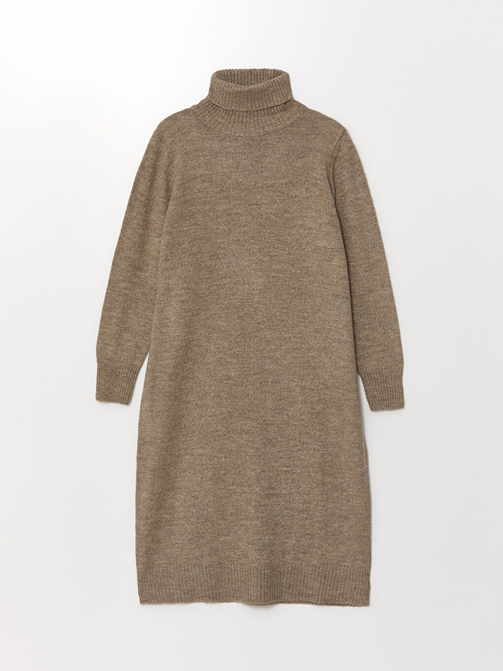 فستان تريكو نسائي بياقة عالية سادة كم طويل واسع الحجم-8