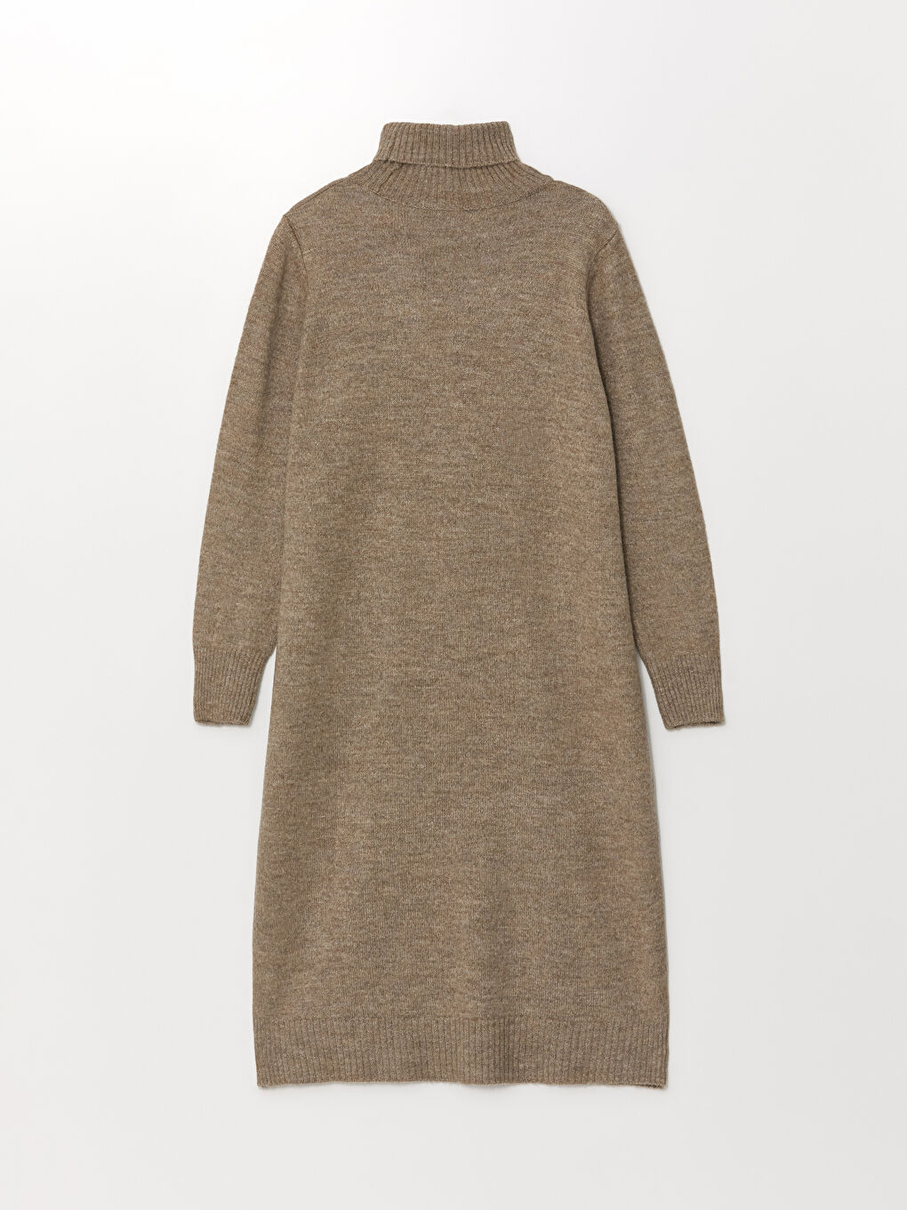 فستان تريكو نسائي بياقة عالية سادة كم طويل واسع الحجم-9