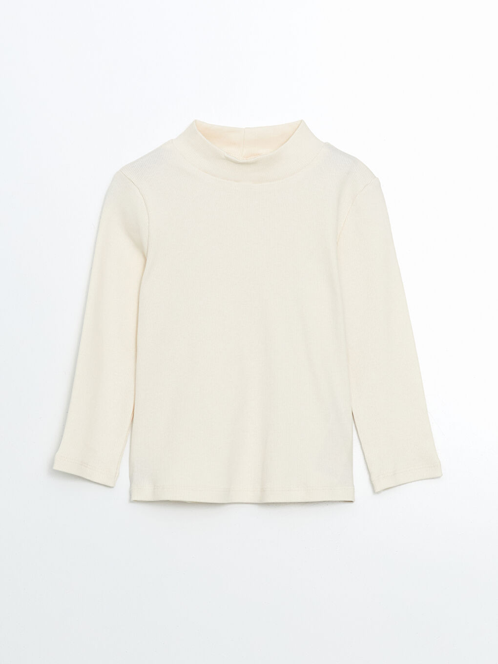 Ekru Yarım Balıkçı Yaka Basic Kız Çocuk Tişört