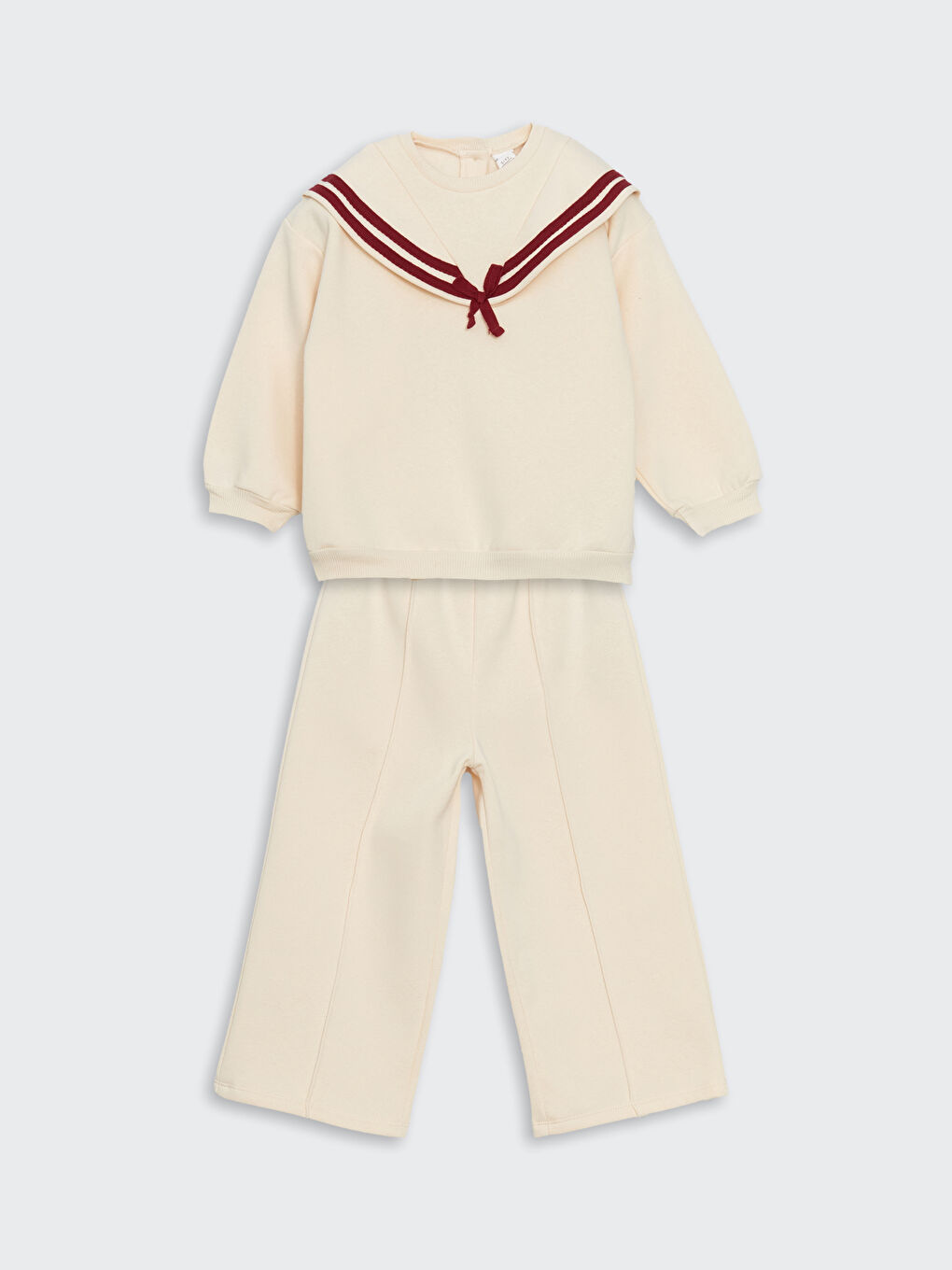 Ekru Kurdele Detaylı Kız Çocuk Sweatshirt ve Eşofman Alt 2'li