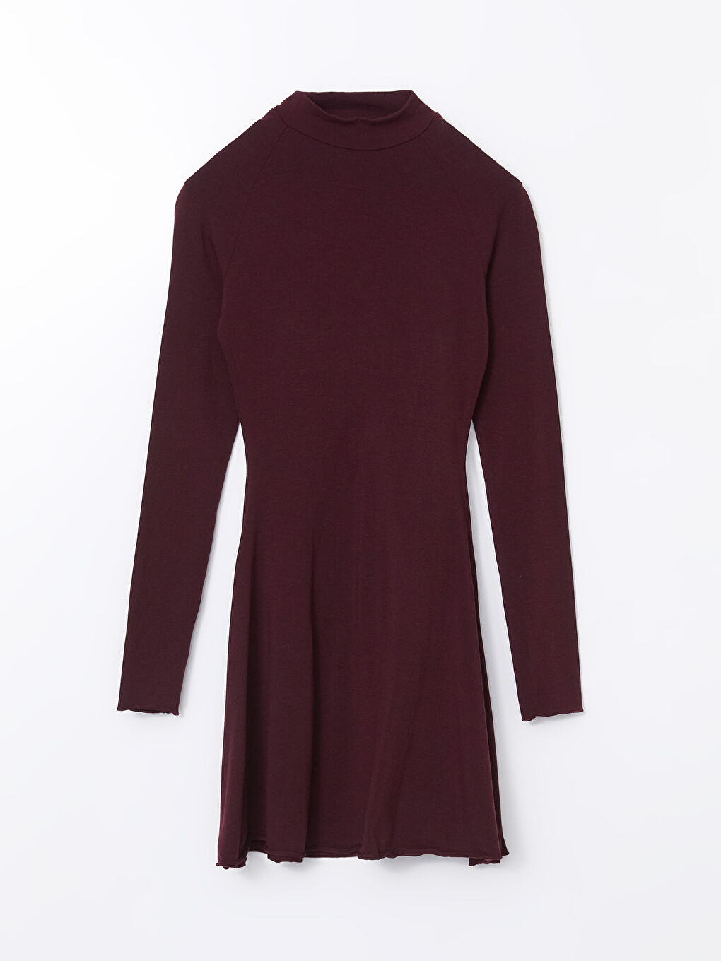 Bordo Dik Yaka Elbise-4