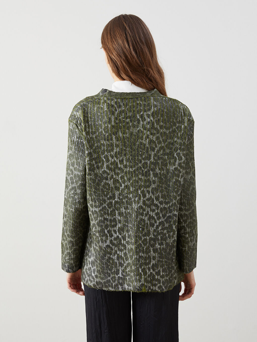 LCW Modest V Neck Patterned Women's Knitwear Cardigan -W4MA46Z8-MKD
