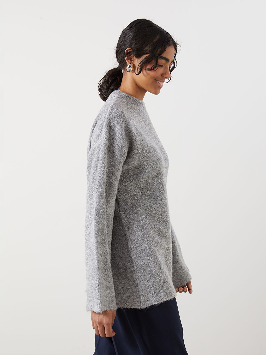 LCW Modest Gri Bisiklet Yaka Kadın Triko Tunik