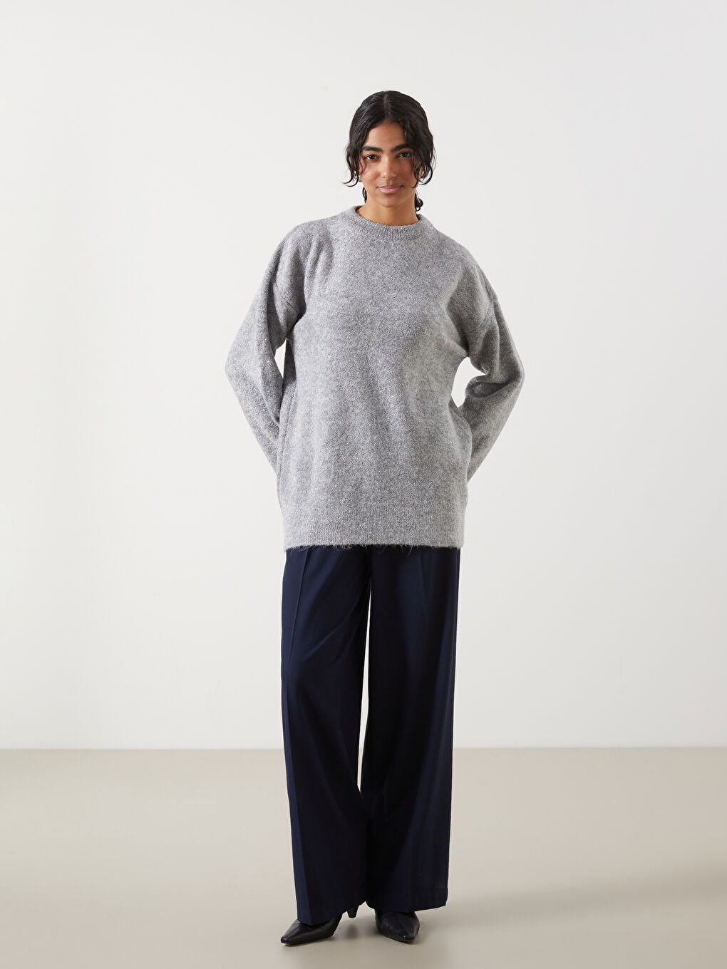 LCW Modest Gri Bisiklet Yaka Kadın Triko Tunik - 1