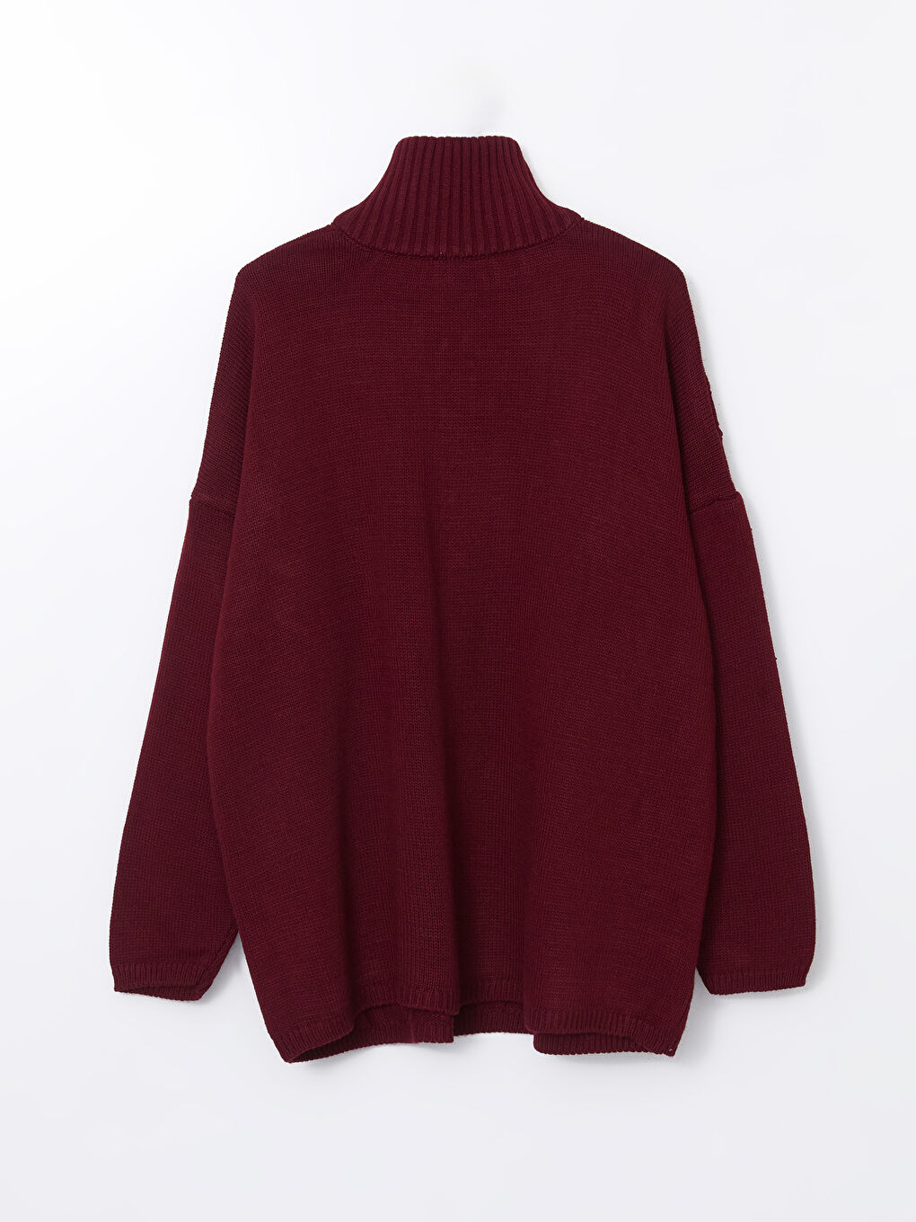 Bordo Bisiklet Yaka Kendinden Desenli Oversize Kadın Triko Tunik-5