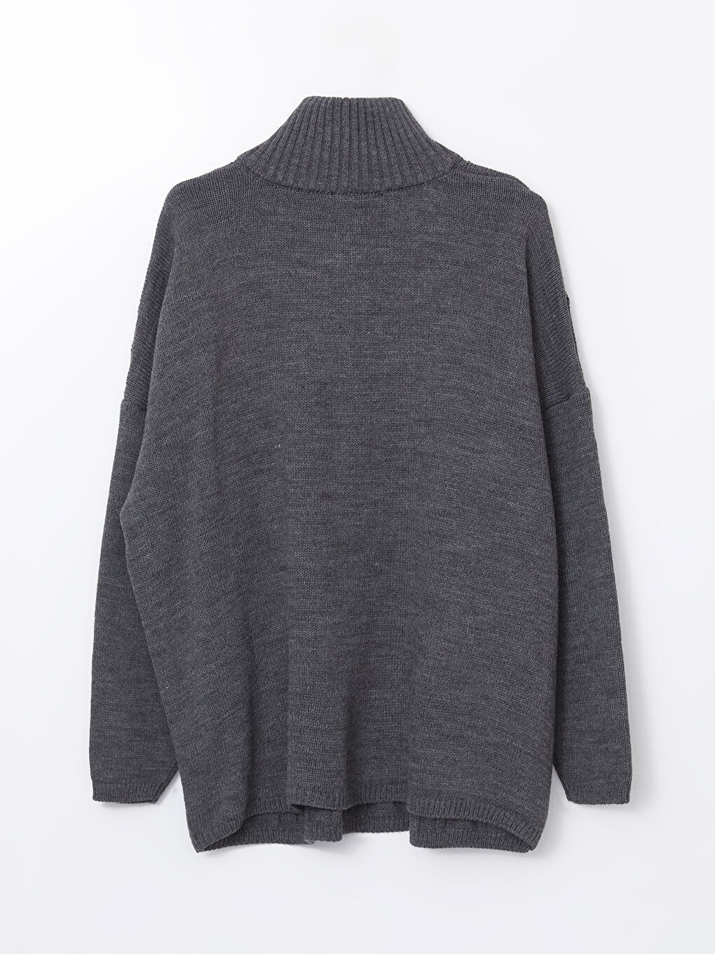 Gri Bisiklet Yaka Kendinden Desenli Oversize Kadın Triko Tunik-5