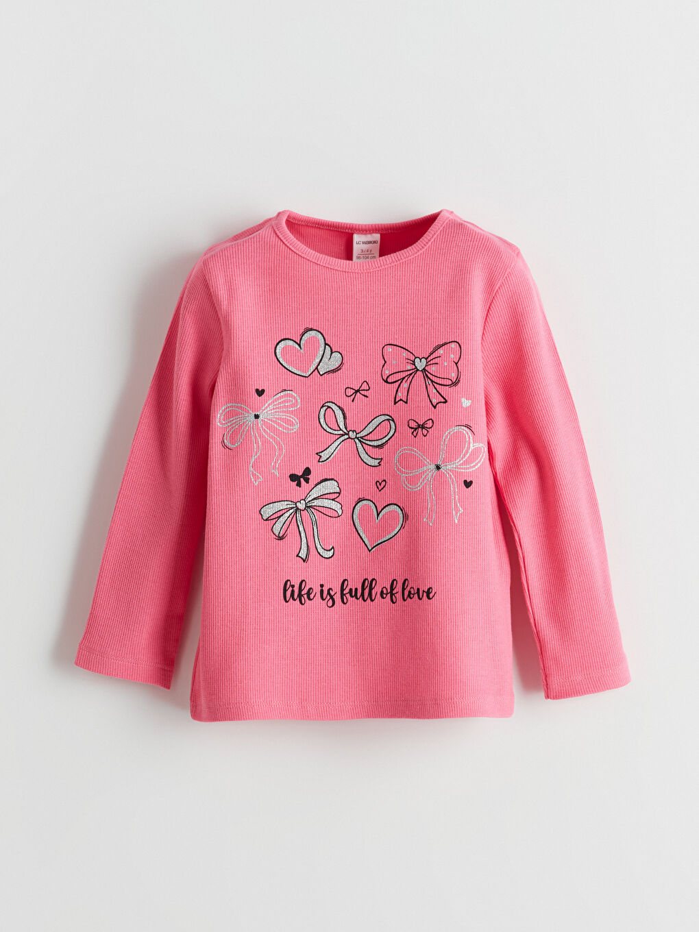 Pembe Bisiklet Yaka Baskılı Kız Çocuk Tişört 2'li-1