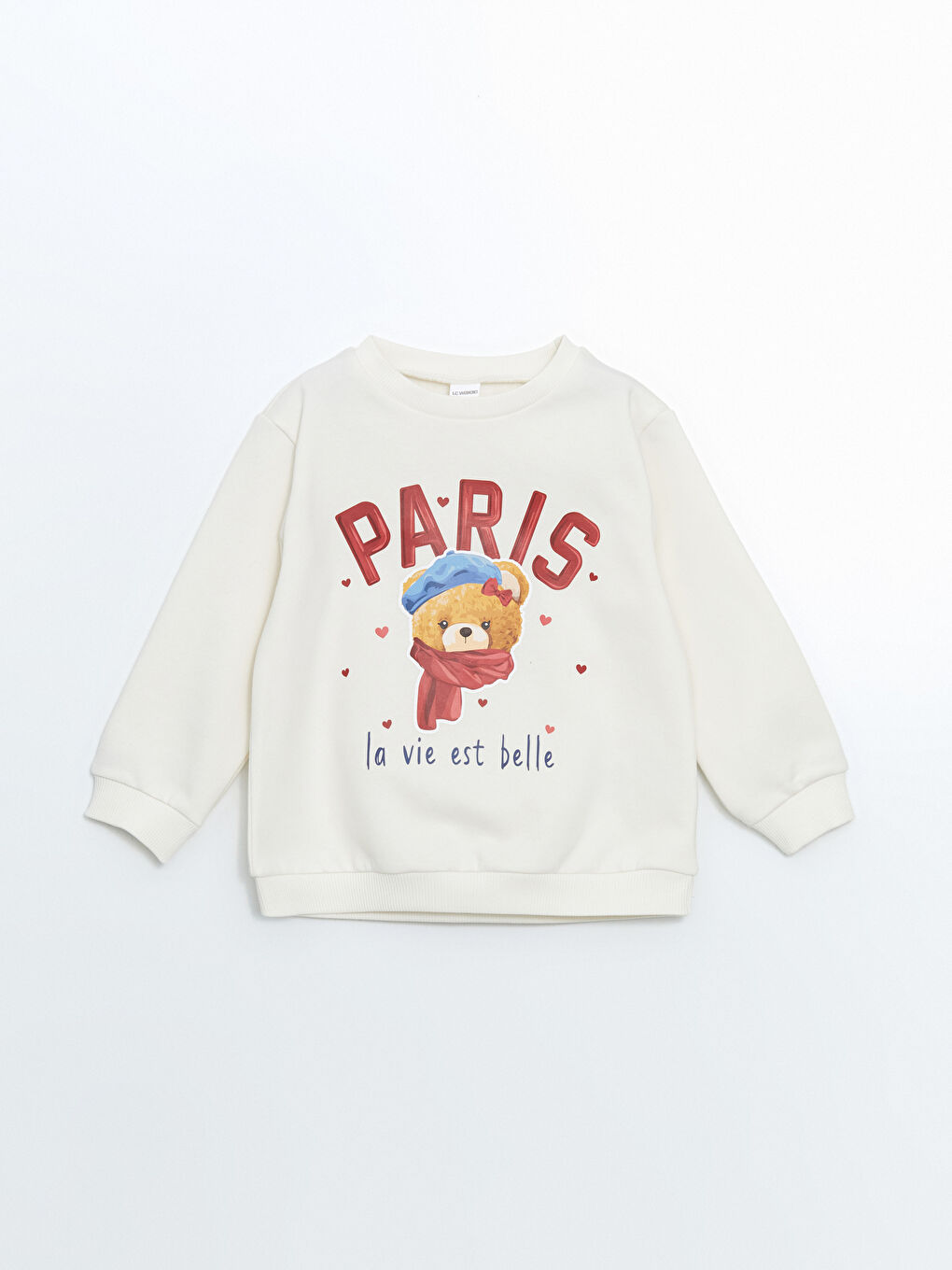 Ekru Sevimli Ayı Baskılı Kız Çocuk Sweatshirt