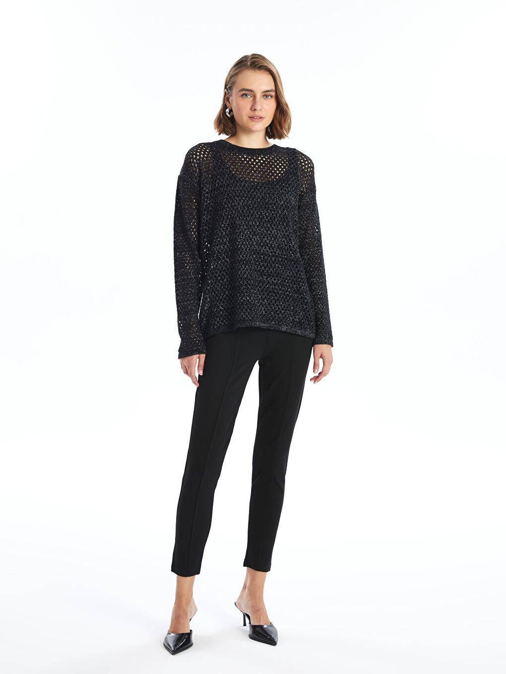 Siyah Beli Lastikli Ekstra Dar Fit Kadın Pantolon