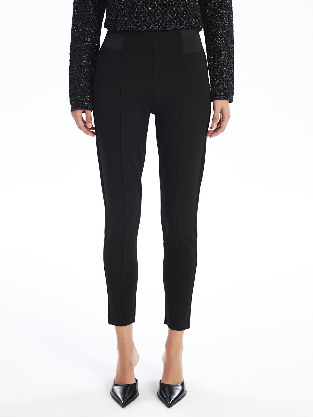 Siyah Beli Lastikli Ekstra Dar Fit Kadın Pantolon-3