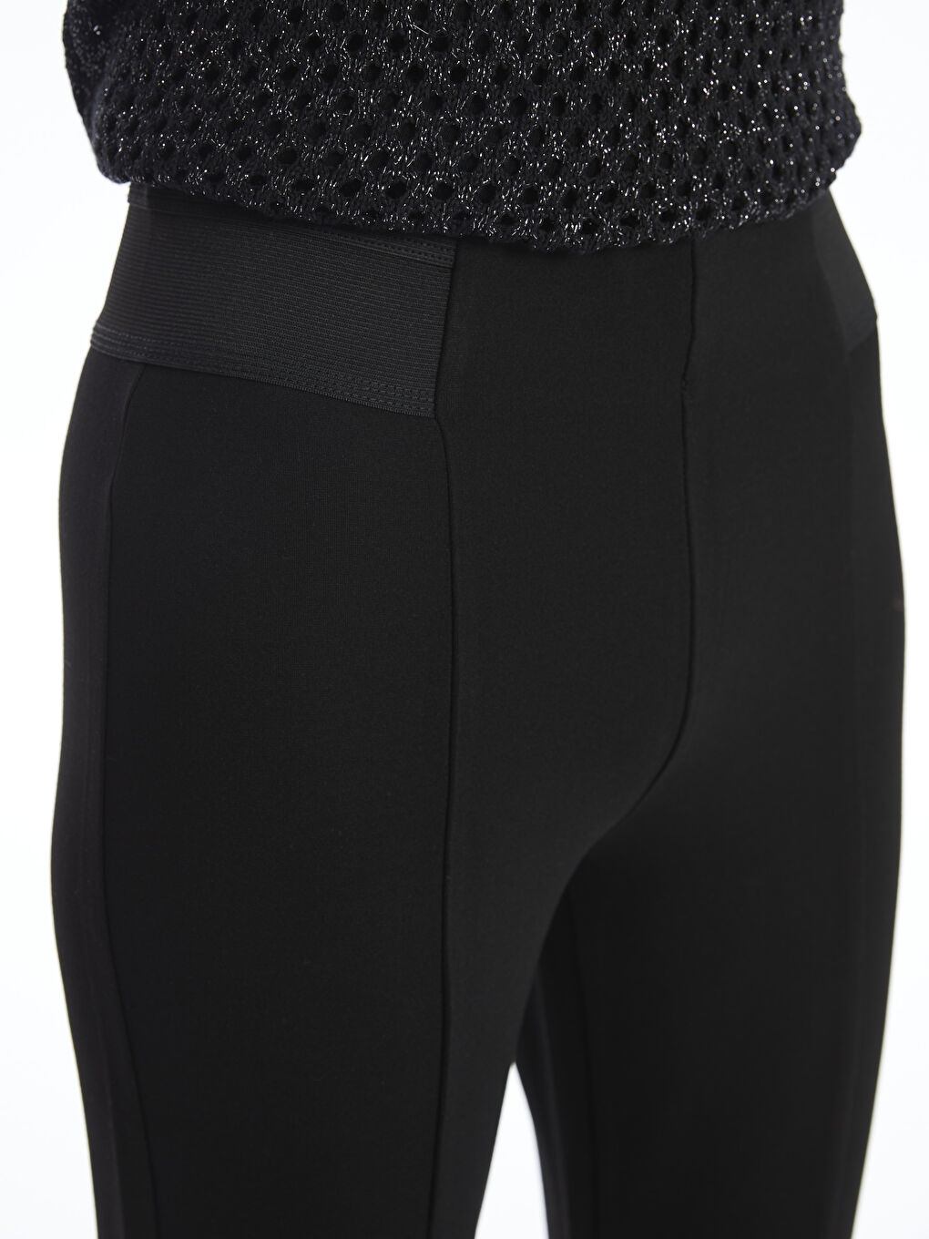 Siyah Beli Lastikli Ekstra Dar Fit Kadın Pantolon-5