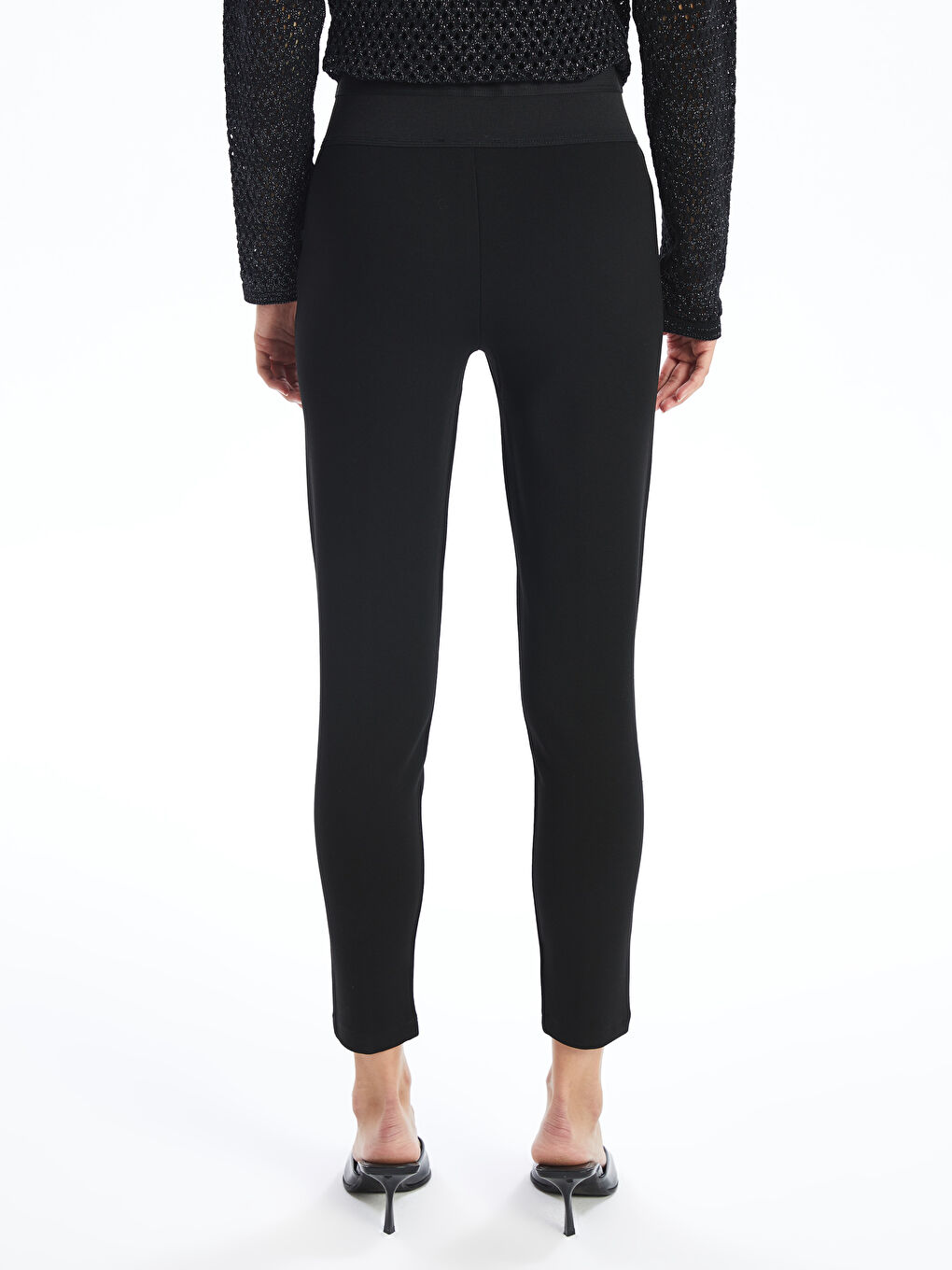 Siyah Beli Lastikli Ekstra Dar Fit Kadın Pantolon-7