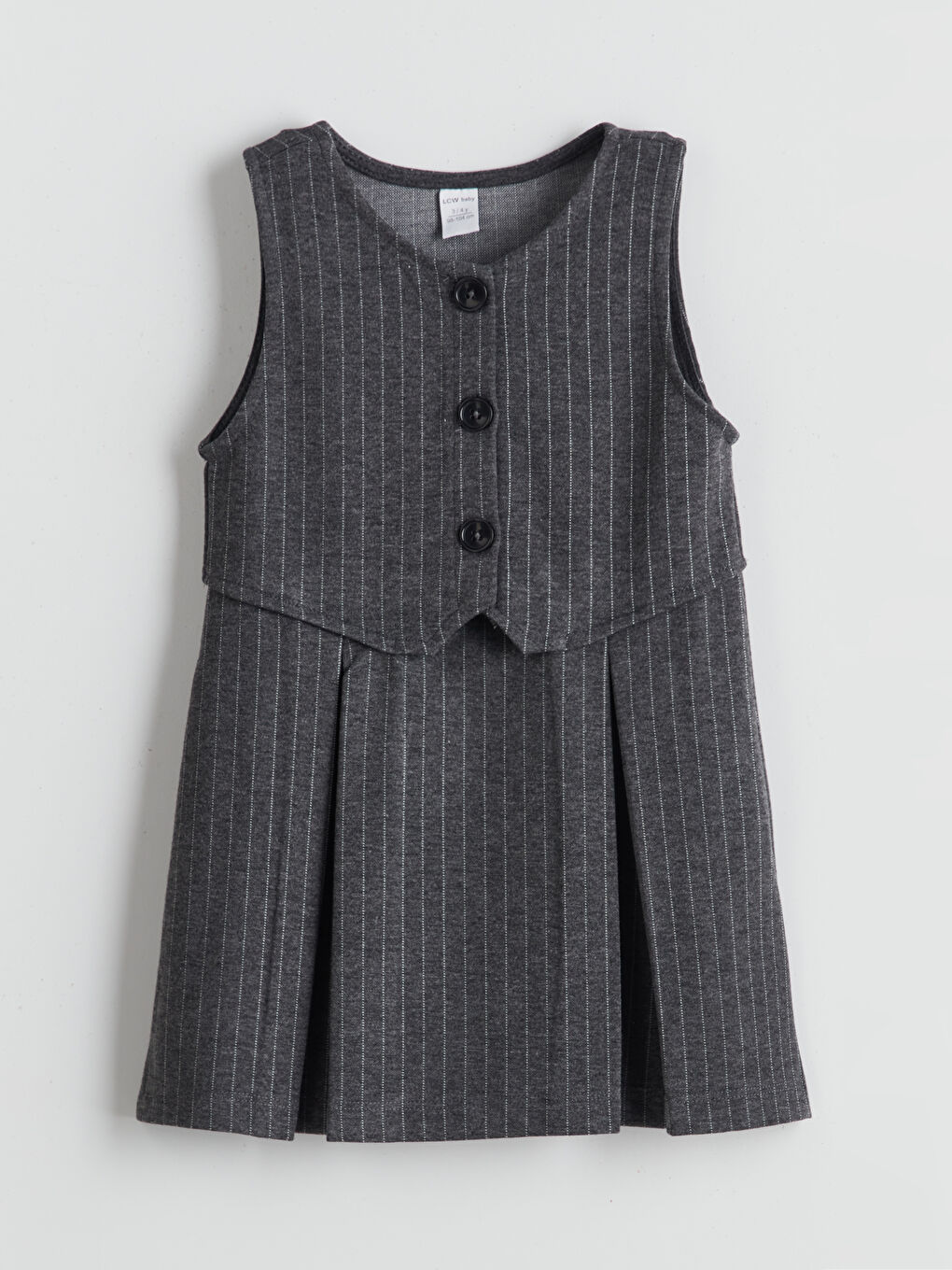 Gri Bisiklet Yaka Çizgili Kız Çocuk Elbise