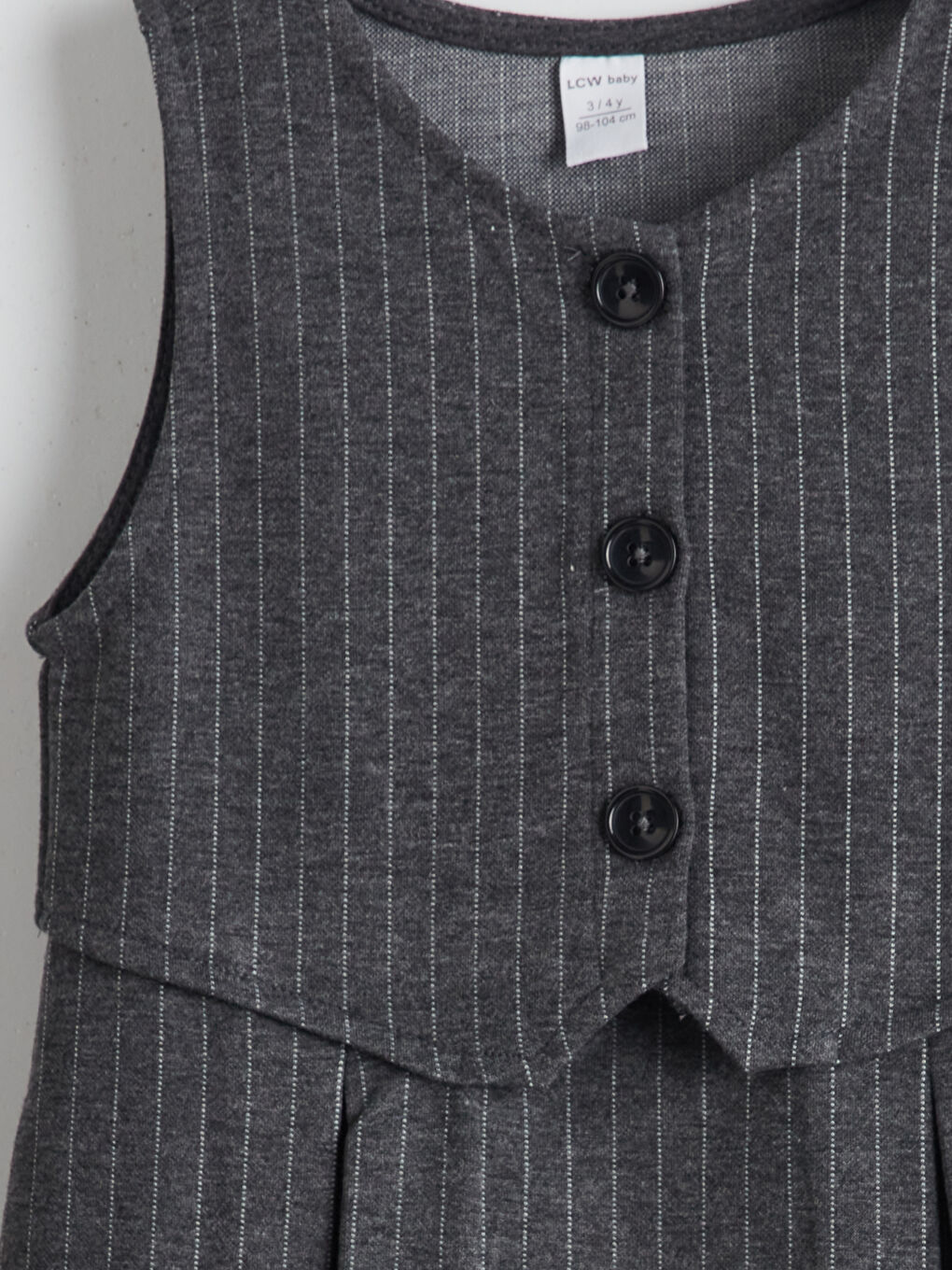 Gri Bisiklet Yaka Çizgili Kız Çocuk Elbise-2