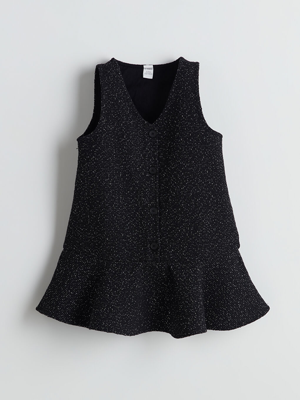 Siyah V Yaka Armürlü Kız Çocuk Elbise