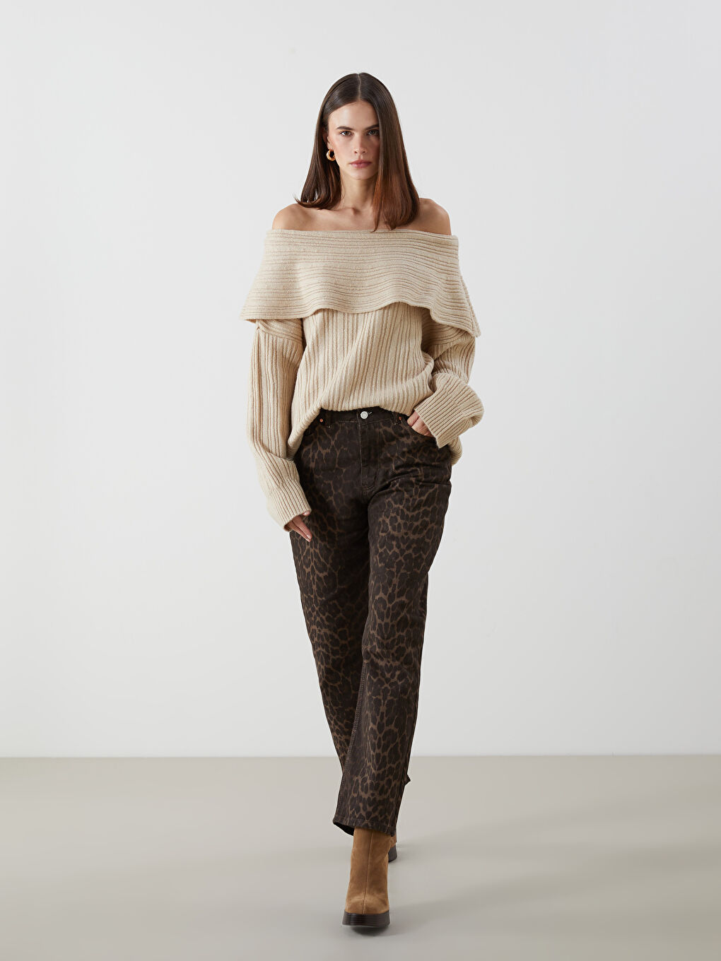 XSIDE Leopard Print Wideleg Women's Jeans -W4MA84Z8-CXL