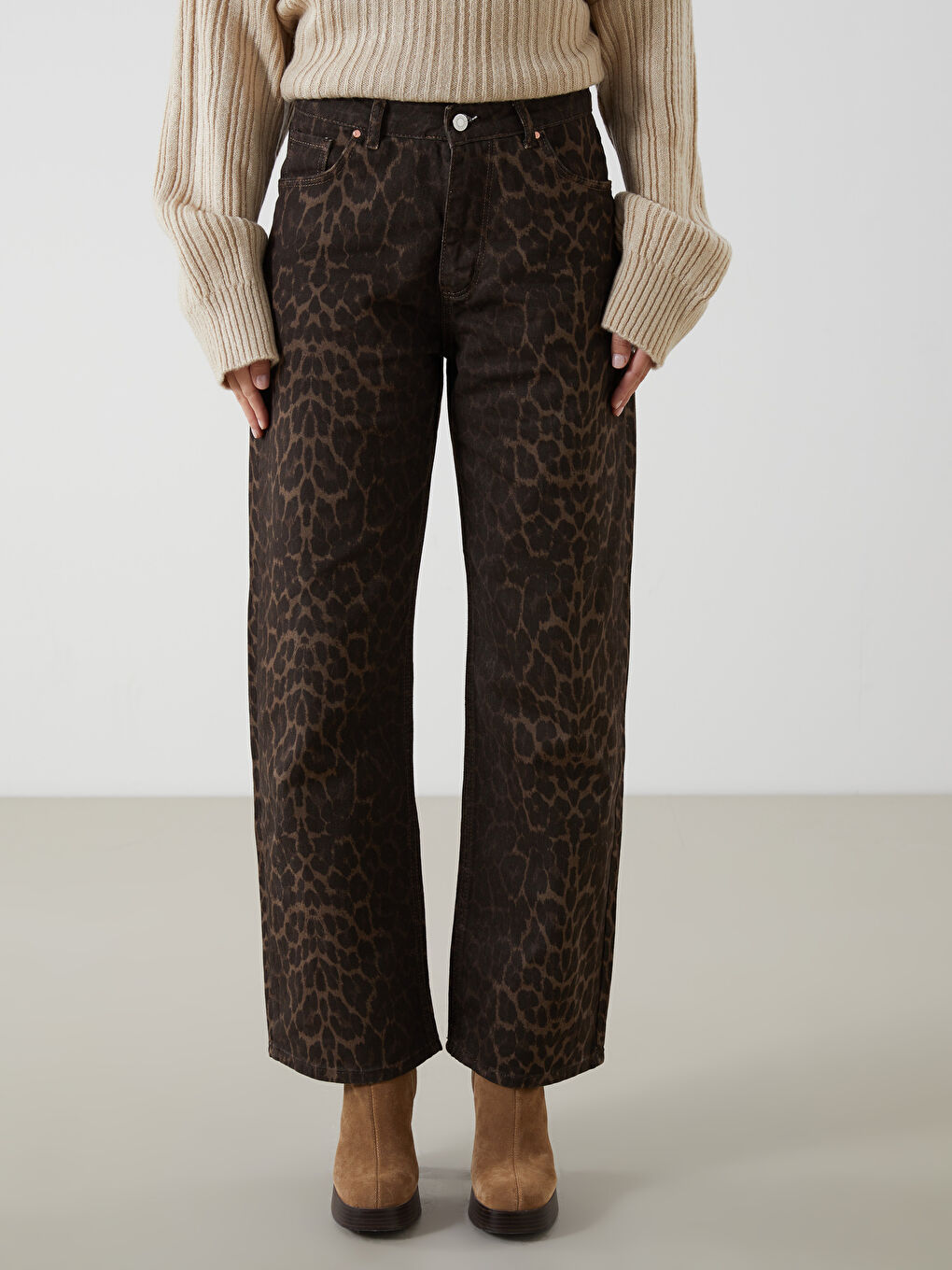 XSIDE Leopard Print Wideleg Women's Jeans -W4MA84Z8-CXL