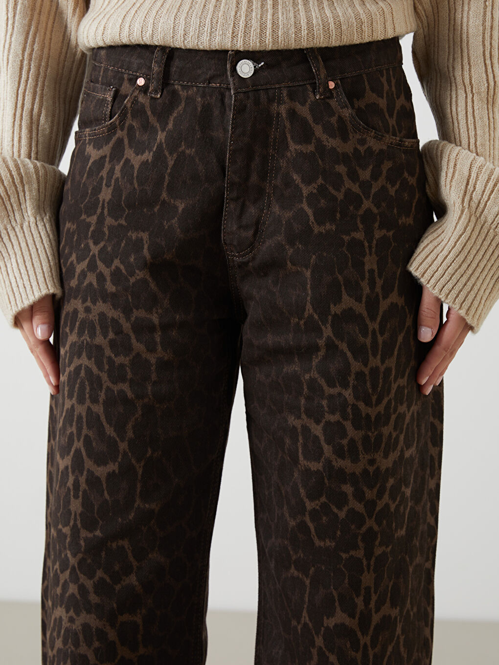 XSIDE Leopard Print Wideleg Women's Jeans -W4MA84Z8-CXL